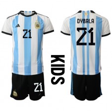 Argentina Paulo Dybala #21 Hemmaställ Barn VM 2022 Korta ärmar (+ Korta byxor)